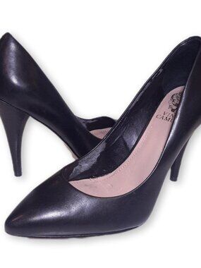 Vince Camuto Classic Leather Stiletto Heels Pointed Toe Black Shoes 7.5